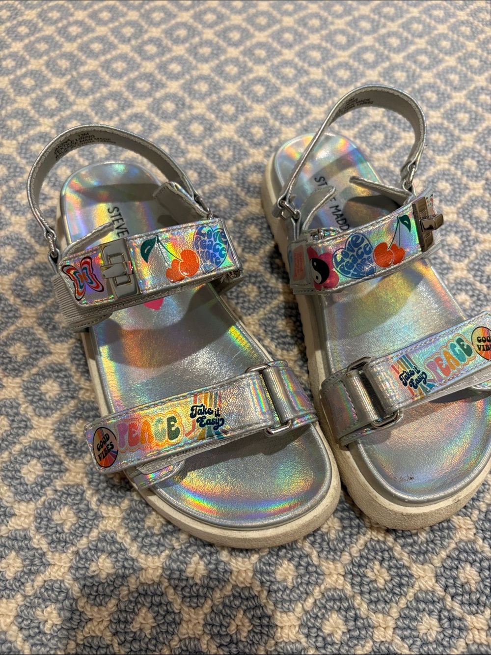 Steve Madden Kids Silver Sandals with Colorful Graphics